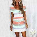 Stylish Women's Striped Mini Dress with Adjustable Waist