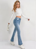 High-Waisted Flared Jeans with Chic Darts for Women