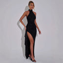 Elegant Evening Dress with High Collar and Slit