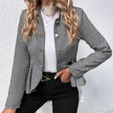 Women's Stylish Asymmetrical Blazer Jacket with Unique Button Accents