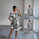 Floral Print Women's Shirt Dress with Belt