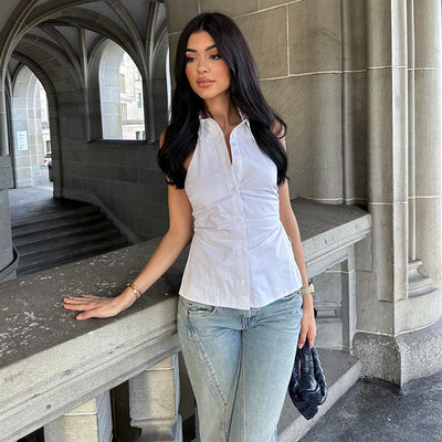Stylish Women's Sleeveless Button-Up Blouse