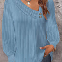 Asymmetric Collar Blouse with Decorative Buttons for Women