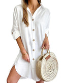 Chic Women's Shirt Dress with Button Accents and Side Slits