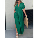 Chic Women's Maxi Dress with Deep V-Neck & Side Pockets