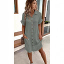 Chic Women's Button-Up Shirt Dress with Pockets