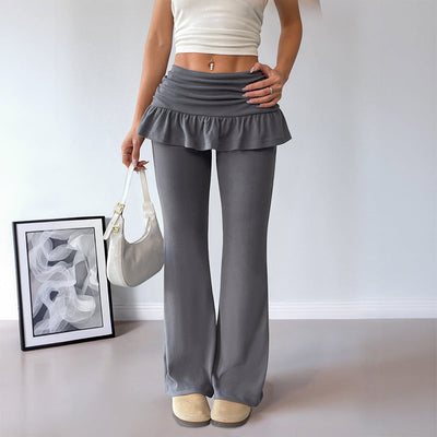 Chic Flared Ruffle-Detail Women's Trousers