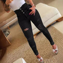 Trendy High-Waist Destroyed Denim Jeans for Women