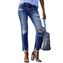 Trendy Women's Distressed Jeans with Frayed Hems