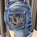 Chic Distressed Women's Denim Shorts with Frayed Hem