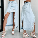 Asymmetrical Denim Skirt with Frayed Edges for Women