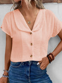 Chic Women's Blouse with Shawl Collar & Accented Buttons