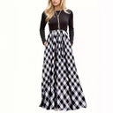 Chic Long Sleeve Maxi Dress in Modern Check