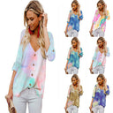 Colorful Gradient Women's Blouse with Stylish Roll-Up Sleeves