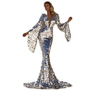 Stunning Sequin Evening Dress with V-Neck and Long Sleeves