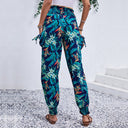 Tropical Print Cargo Pants for Women with Elastic Waistband