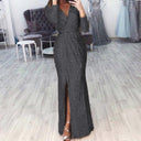 Chic Wrap Dress with Side Slit and Glamorous Accents
