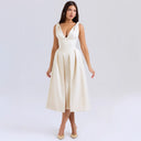 Chic V-Neck Women's Maxi Dress with Structured Skirt