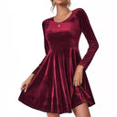 Velvety Women's A-Line Dress with Long Sleeves