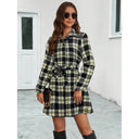 Checkered Pattern Women's Shirt Dress with Belt