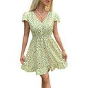 Floral Print Short Sleeve Dress with Elastic Waist