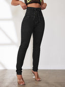 High-Waisted Jeans with Adjustable Drawstring for Women