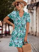 Floral Print Women's Blouse Dress with Elastic Waist