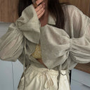 Women's Linen Blouse with Tied Belt