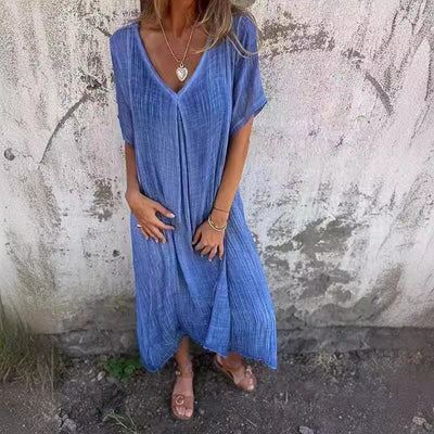Chic Women's Long Sleeve V-Neck Dress with Flowing Design