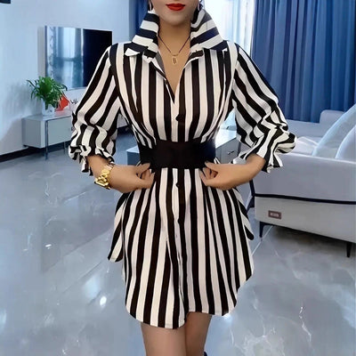 Striped Women's Shirt Dress with Wide Collar