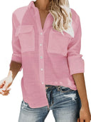 Summer Blouse for Women with Rolled Sleeves & Dual Pockets