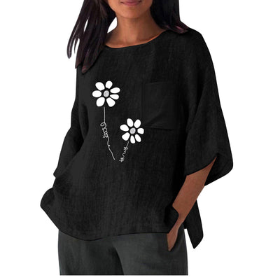 Floral Print Women's Blouse with Chest Pocket