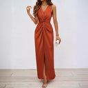 Chic Maxi Dress with Deep V-Neck and Flowing Hem
