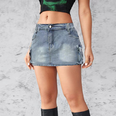 Denim Cargo Skirt with Utility Pockets for Women
