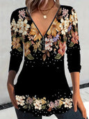 Floral Print Women's Blouse with Zipper