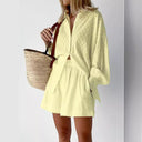 Women's Short Sleeve Blouse Set with Elastic Waist Design