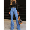 Women's High-Waisted Bootcut Jeans with Decorative Button Accents