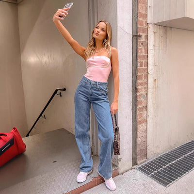 High-Waisted Bootcut Jeans with Stretch Fit and Wide Leg