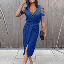 Chic Women's Wrap Dress with Stylish Cut-Outs and Glimmering Accents