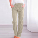 Chic Linen Trousers with Elastic Waist and Pockets