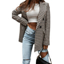 Checked Pattern Double-Breasted Blazer for Women