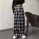 Chic Checkered Women's Pants with Elastic Waist