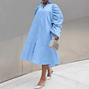 Chic Women's Puff Sleeve Shirt Dress with Button Detail