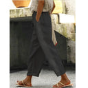 Chic Linen Pants with Side Button Design for Women