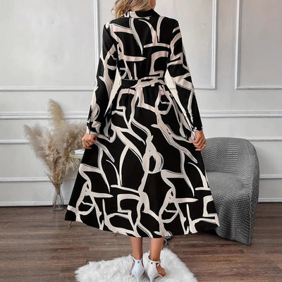 Chic Women's Patterned Shirt Dress with Fitted Belt