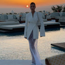 Chic Women's Blazer Dress with Lace Accents