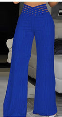 Chic Women's High-Waisted Palazzo Pants with Ribbed Style