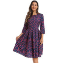 Floral Print Midi Dress with Flared Skirt