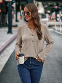 Textured Long Sleeve Blouse with Button Accents
