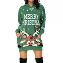 Festive Women's Hooded Dress with Reindeer Design